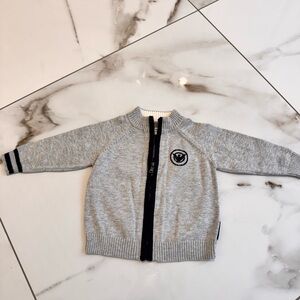 Armani Gray Zip-Up Knit Baby Sweater